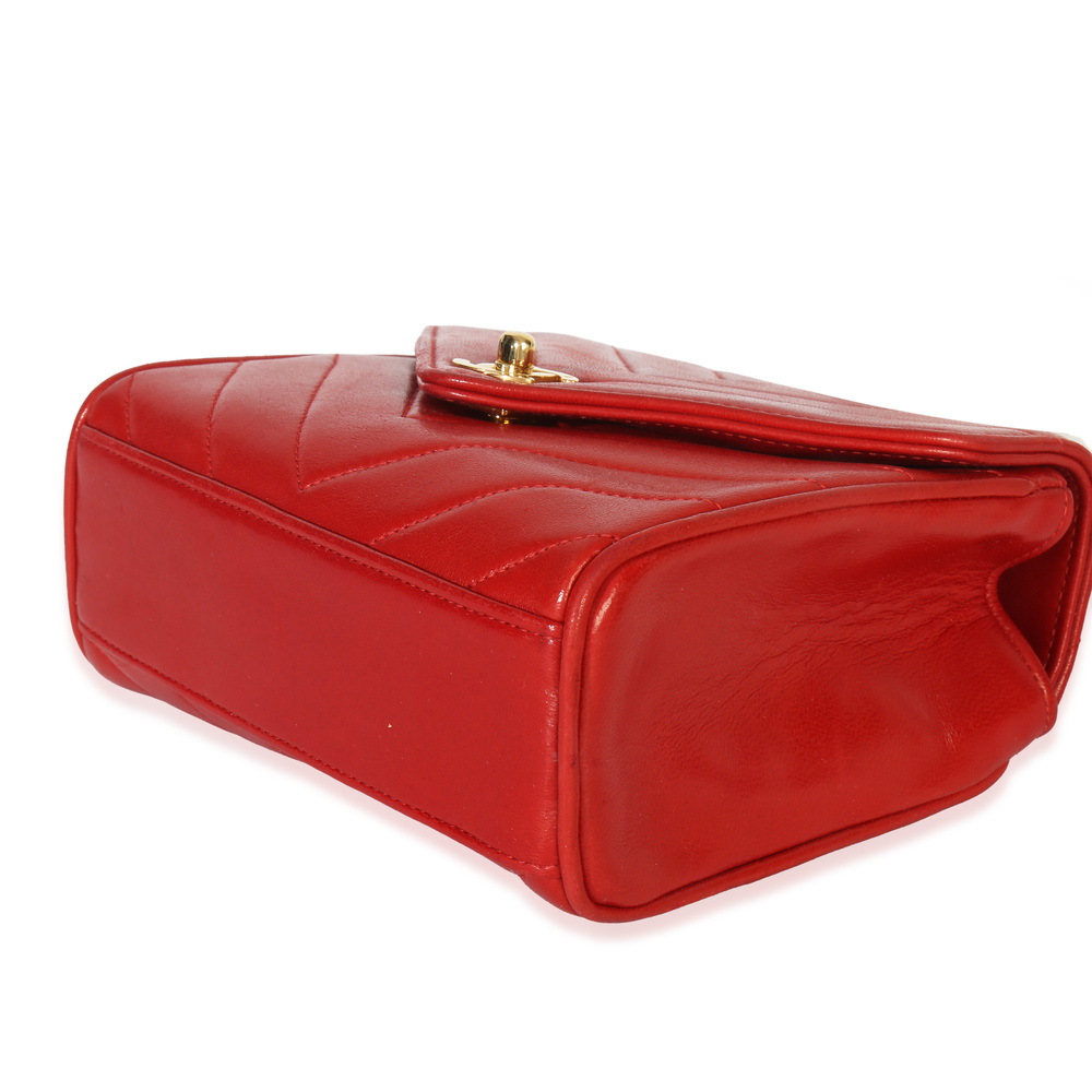 Chanel Vintage 24K Red Chevron Lambskin CC Square Flap Bag - Picture 7 of 8